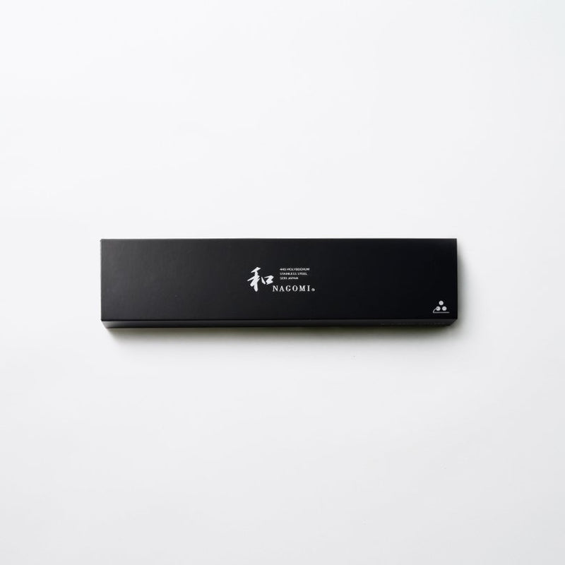 Black box for NAGOMI Santoku Knife 180mm crafted by Mitsuboshi Cutlery on white background