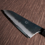 Closeup of the blade for Nishida Hamono Kurouchi Gyuto Knife 165mm