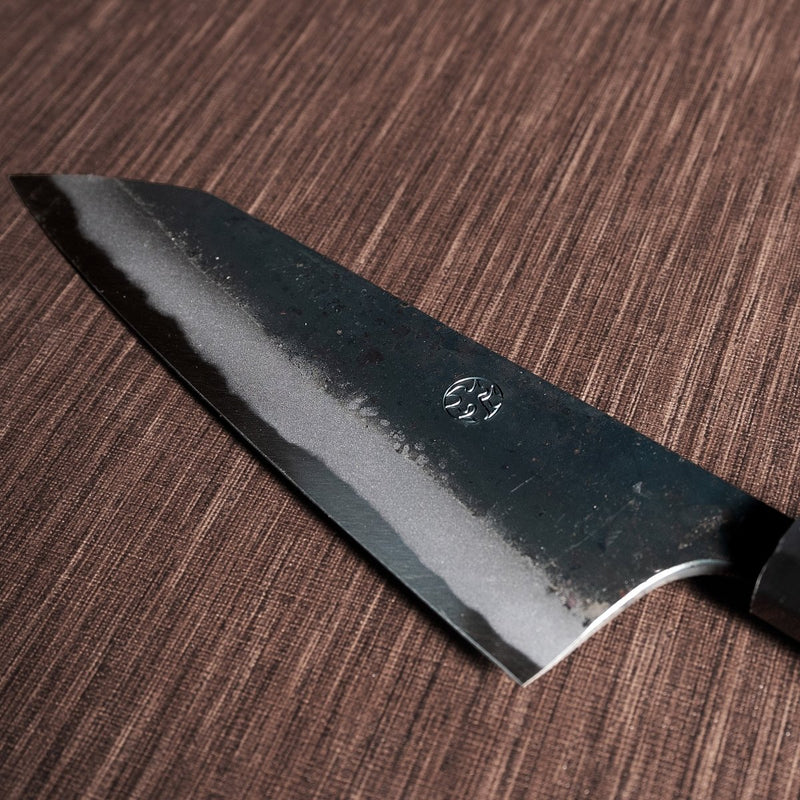 Closeup of the blade for Nishida Hamono Kurouchi Gyuto Knife 165mm