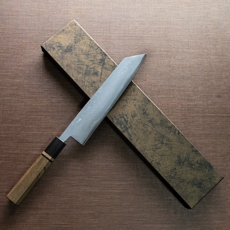Kajihara Hamono Polished Finish Damascus Blue Steel No. 2 Kiritsuke 210mm - Japanese Food Craftsman Shop