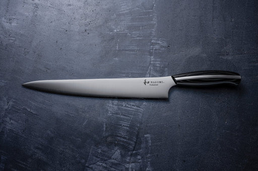 NAGOMI PROFESSIONAL Slicing Knife 240mm crafted by Mitsuboshi Cutlery on grey background