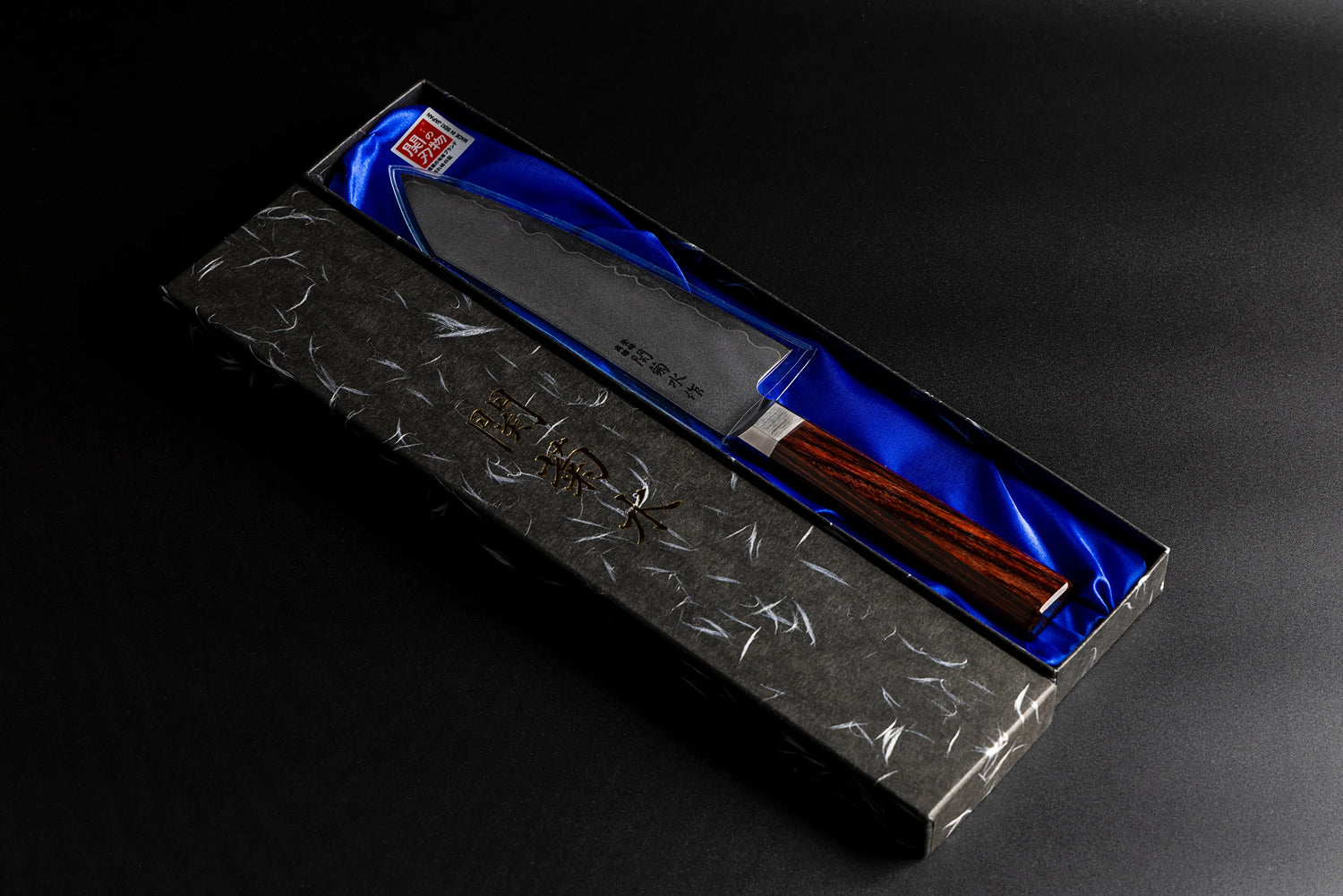 Seki Kikusui Kirinami series knife inside is luxury box on a black background