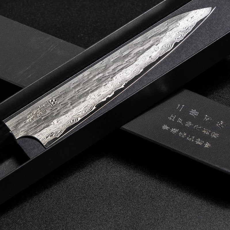 VG XEOS Petty Knife 16cm by Nigara Hamono in elegant box arranged diagonally