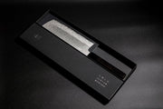 VG XEOS Nakiri Knife 18cm crafted by Nigara Hamono in elegant box on black background