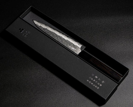 VG XEOS Petty Knife 16cm by Nigara Hamono in elegant box on black background