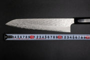 VG XEOS Gyuto Knife crafted by Nigara Hamono with ruler showing that blade measures 25.5cm