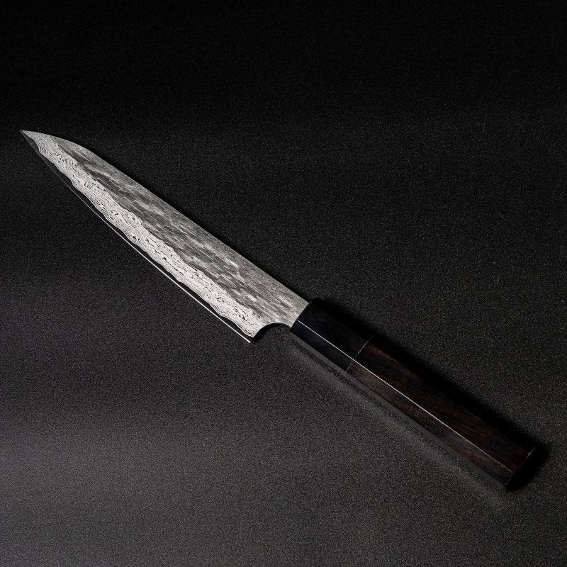 VG XEOS Petty Knife 16cm by Nigara Hamono showing side of blade without engraving 
