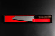Sakai TAKAYUKI Kiritsuke 180mm by Aoki Hamono inside its open box with a red inside horizontally aligned