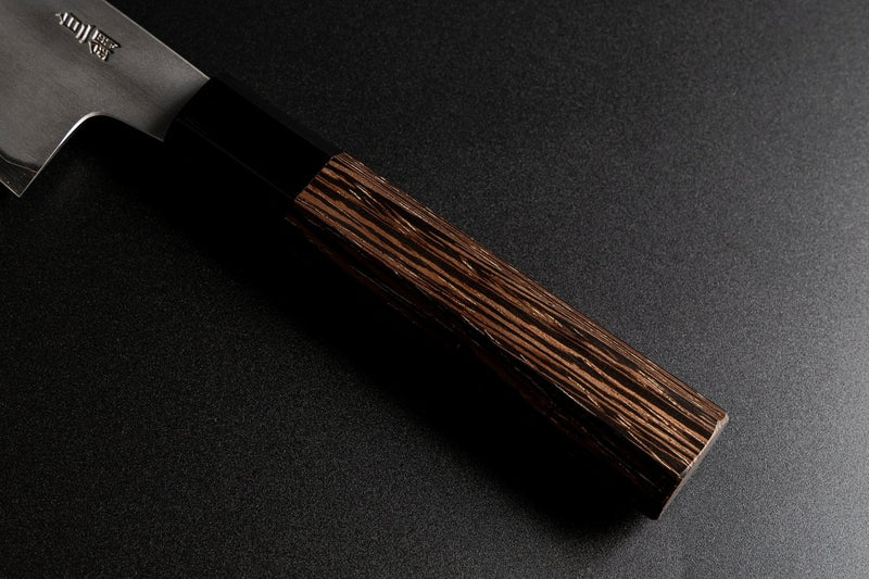 Closeup pf the wooden handle of Sakai TAKAYUKI Gyuto 210mm by Aoki Hamono