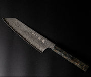 Omoi Kiritsuke Santoku stainless steel Kitchen Knife 180mm crafted by Nenohi Cutlery on black background