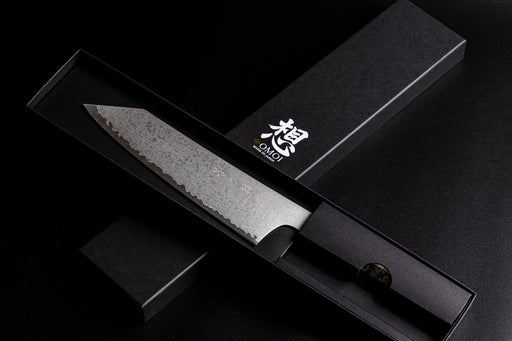 Omoi Kiritsuke Santoku stainless steel Kitchen Knife 180mm crafted by Nenohi Cutlery in decorative box in cross pattern