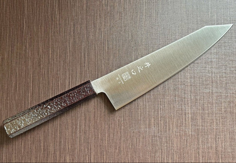 Japanese-style Kiritsuke Santoku Kitchen Knife 21cm crafted by Inoguchi Hamono in Seki, Japan with Japanese Oak handle with black urushi lacquer