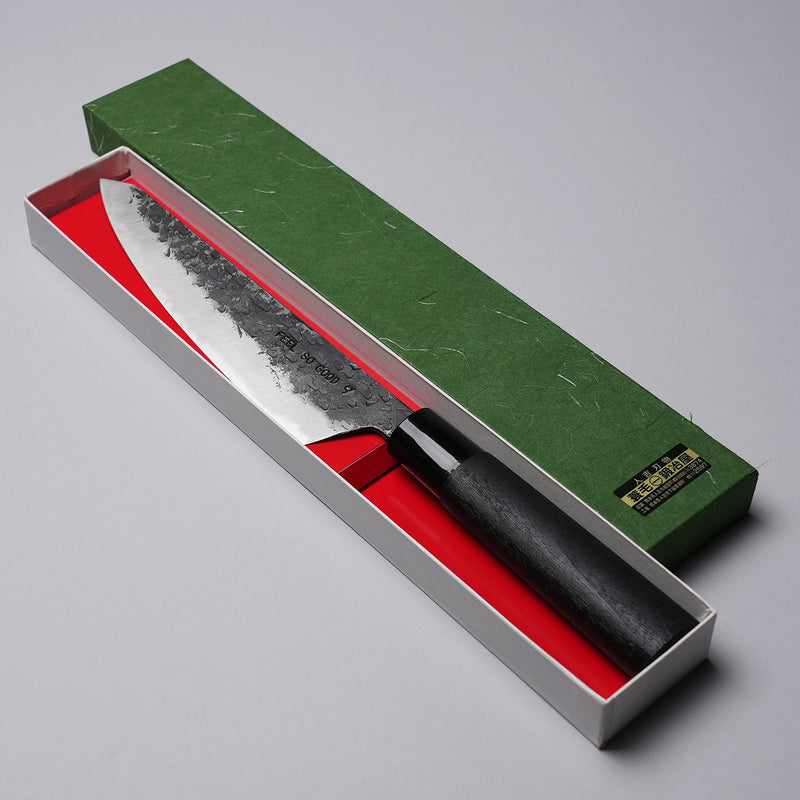 蓑毛鍛冶 黒打青紙2号切付 牛刀包丁 170mm 化粧箱入り