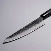 蓑毛鍛冶 黒打青紙2号切付 牛刀包丁 170mm 刃のアップ