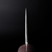 Closeup of the heel thickness of a Nakamura Blacksmith Aogami Super Damascus Pattern Gyuto 220mm