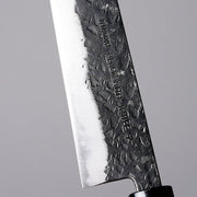 刃の彫刻のクローズアップ」蓑毛鍛冶屋 ナイフ9インチ 蓑毛鍛冶屋 黒内 牛刀包丁 No.9 230mm