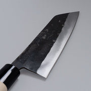 Closeup of the blade of a Nakamura Hamono Kurouchi Santoku Knife 165mm