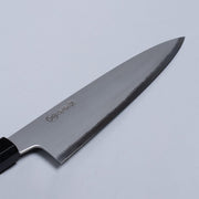 Closeup of a blade for Sakai TAKAYUKI White Steel No.2 Gyuto 210mm with maker's engraving