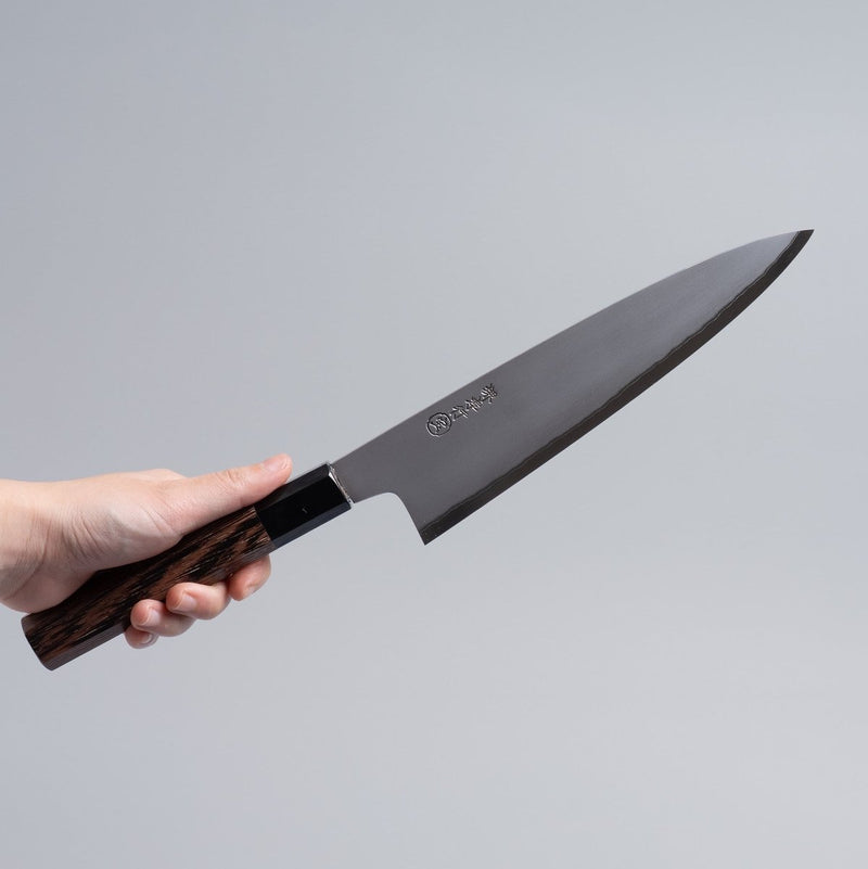 Hand holding a Sakai TAKAYUKI White Steel No.2 Gyuto 210mm