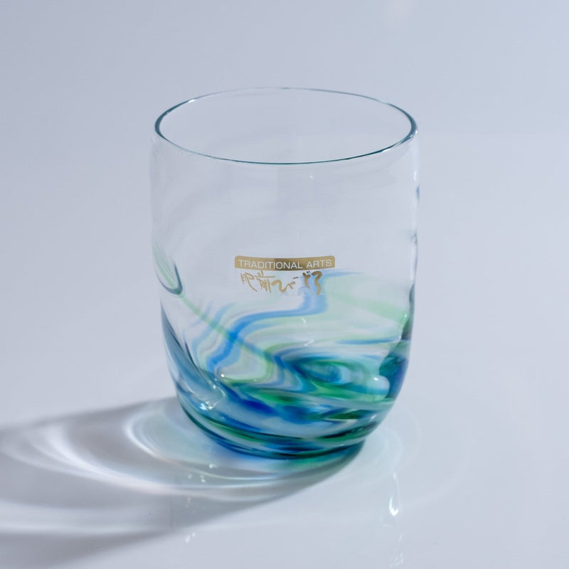 Soejima Glassware Handcrafted Cobalt Green Wavy Glass