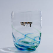 Soejima Glassware Handcrafted Cobalt Green Wavy Glass on grey background
