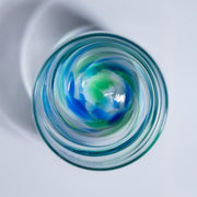 Above view of Soejima Glassware Handcrafted Cobalt Green Wavy Glass