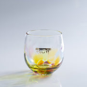 Soejima Glassware Handcrafted Round Rainbow Glass over grey background