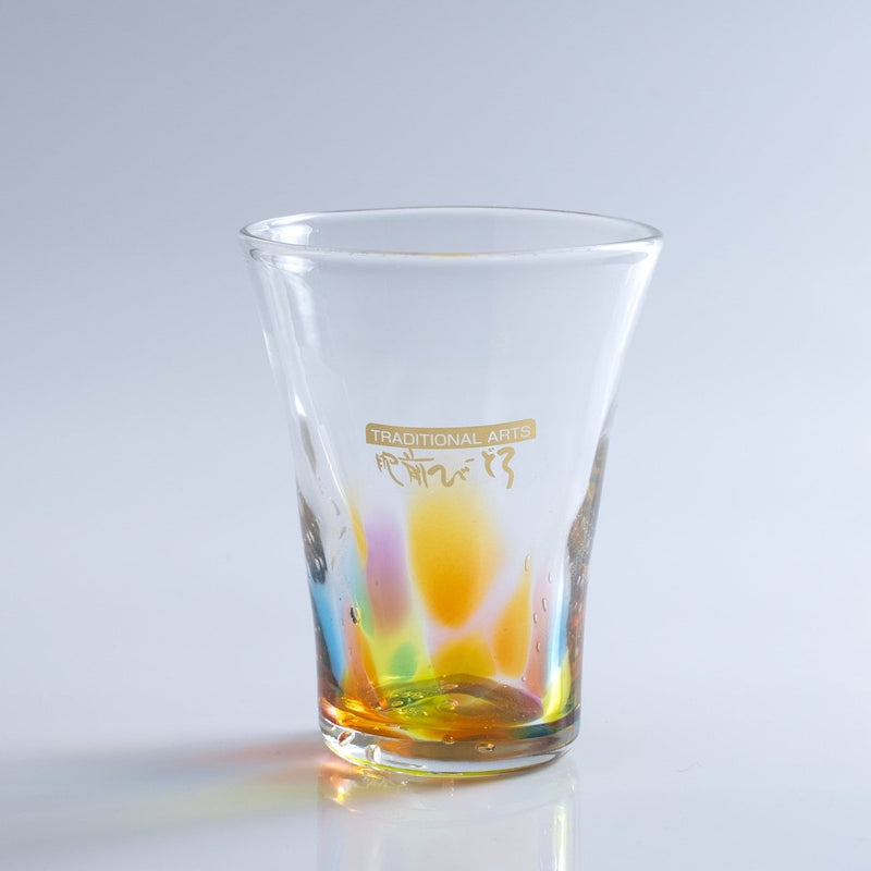 Soejima Glassware Handcrafted Rainbow Water Glass on grey background