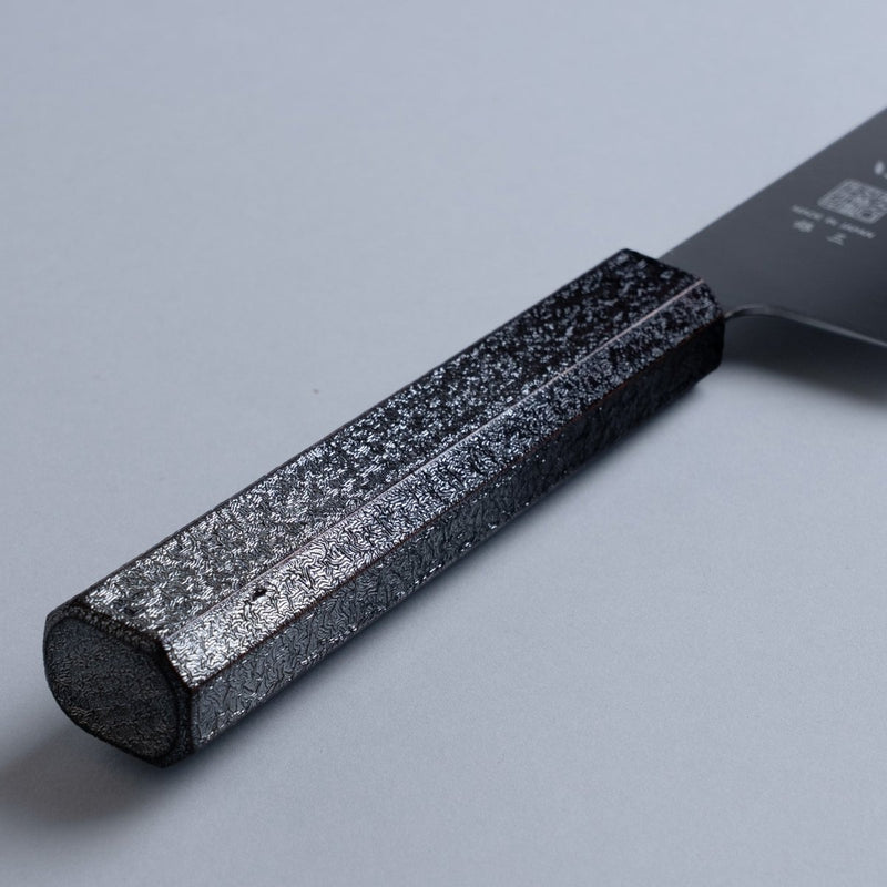 Japanese oak urushi lacquer black of a Inoguchi Hamono Japanese Kiritsuke Santoku Knife 210mm