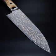 Closeup on tip of Takeshi Saji VG10W Stainless Steel Gyuto 200mm Gold-Toned Finish