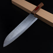 Shirou Kunimitsu Stainless Steel Gyuto Knife 230mm with the wooden box behind it