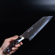 Hand holding Takeshi Saji Aogami Blue Steel 2 Bunka Knife 180mm