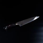 Takeshi Saji VG-10W Stainless Steel Gyuto 230mm displayed diagonally on a dark background