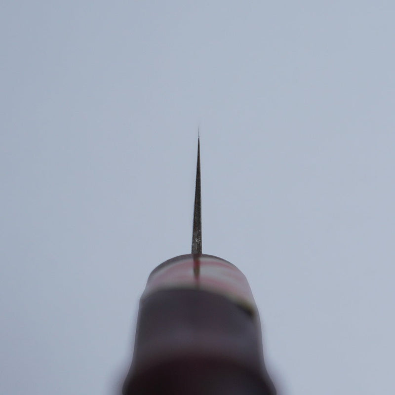 Closeup of the heel thickness of a Nakamura Blacksmith HAP40 Gyuto 200mm