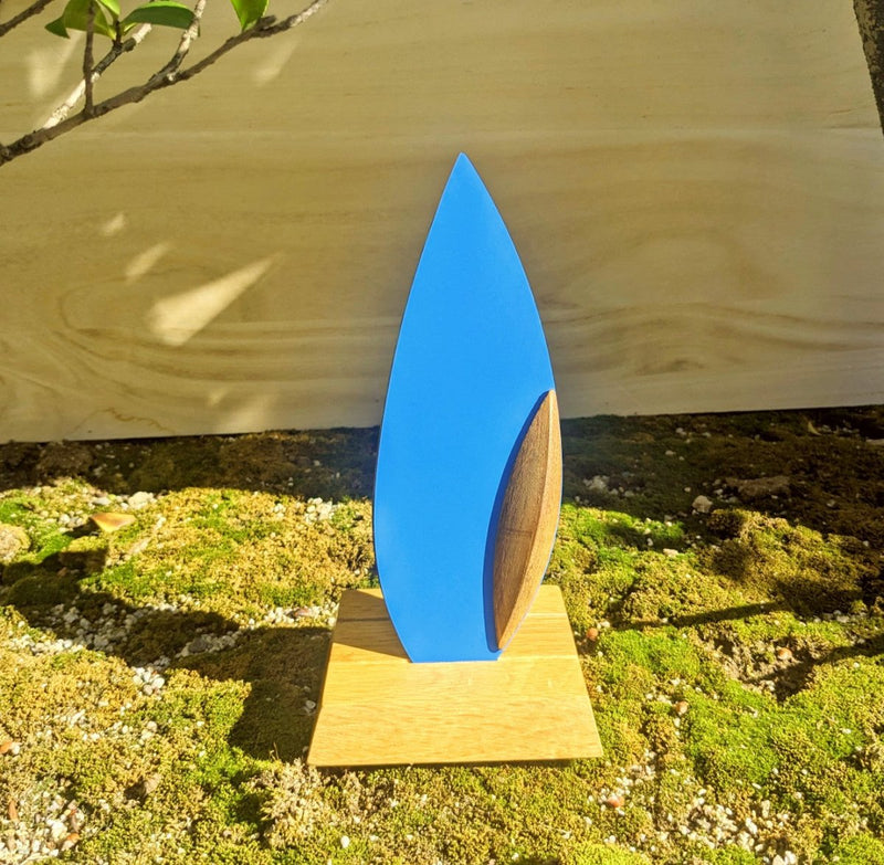 Blue 'Happa' Leaf Shaped All - Around Knife by Asano Blacksmith put in its dedicated stand