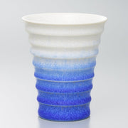 Indigo-white gradient Ceramic Aritaware Cup by Imari Togei craftsmen on white background 