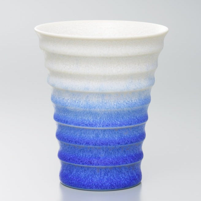 Indigo-white gradient Ceramic Aritaware Cup by Imari Togei craftsmen on white background 