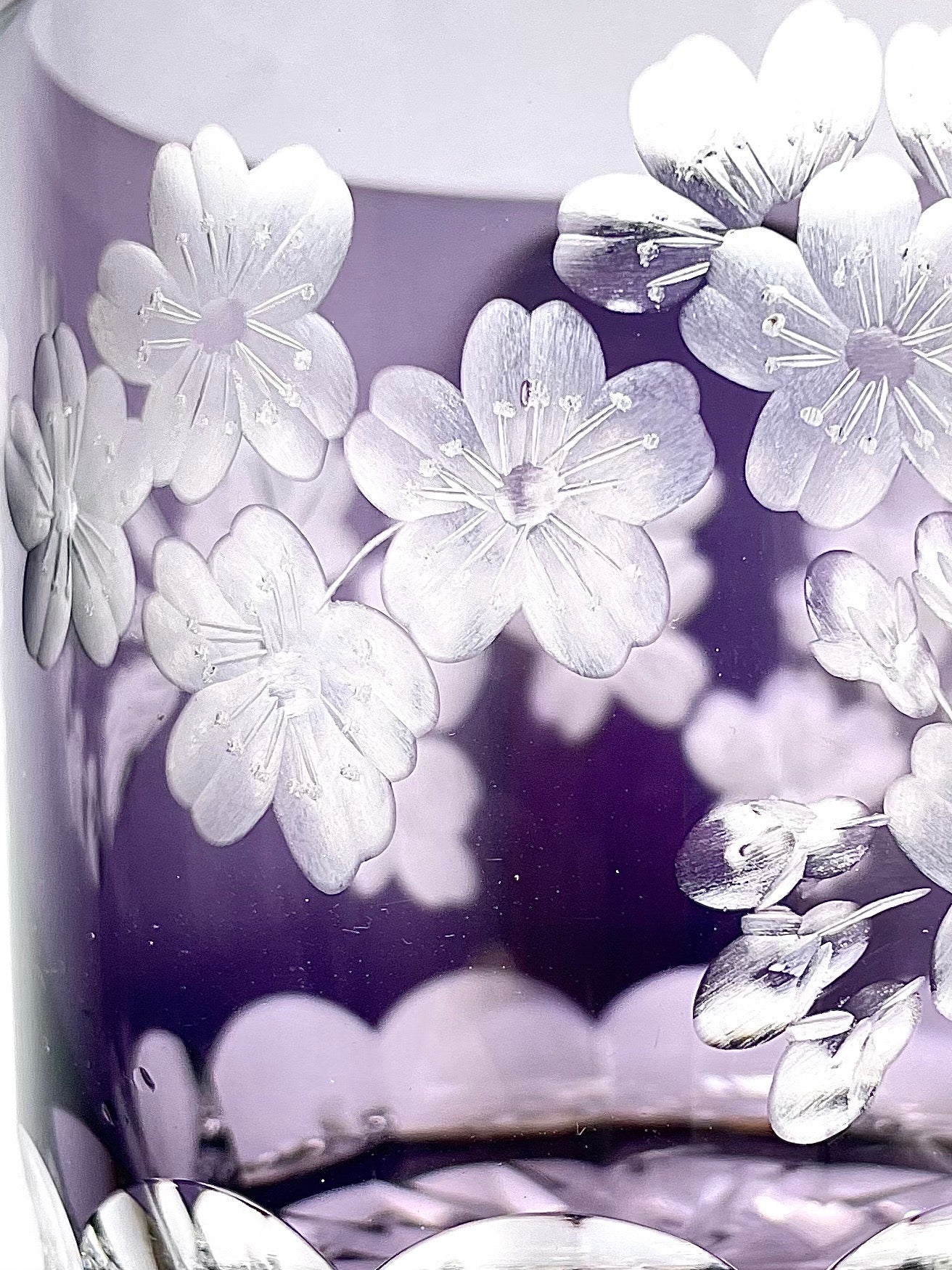 Purple Sakura Edo Kiriko Glass