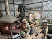 Kyohei Shindo heating some knife blades in his workshop