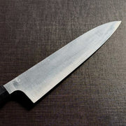 Bizen Osafune Tamahagane Gyuto Knife 212mm close-up of the blade face showing the jihada folded steel grain pattern
