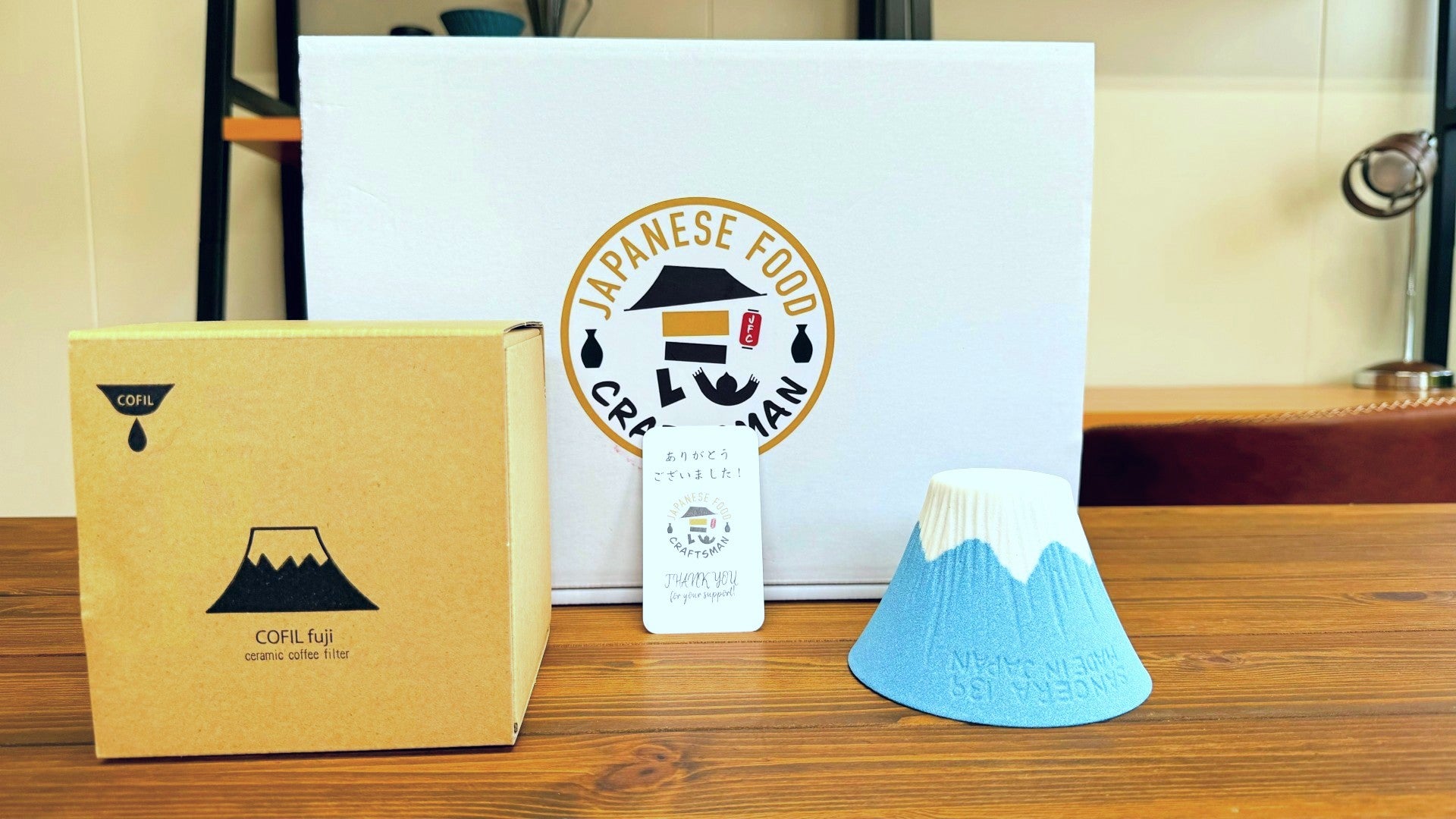 Ceramic coffee filter COFIL Mt. fuji with boxes and a thanks card