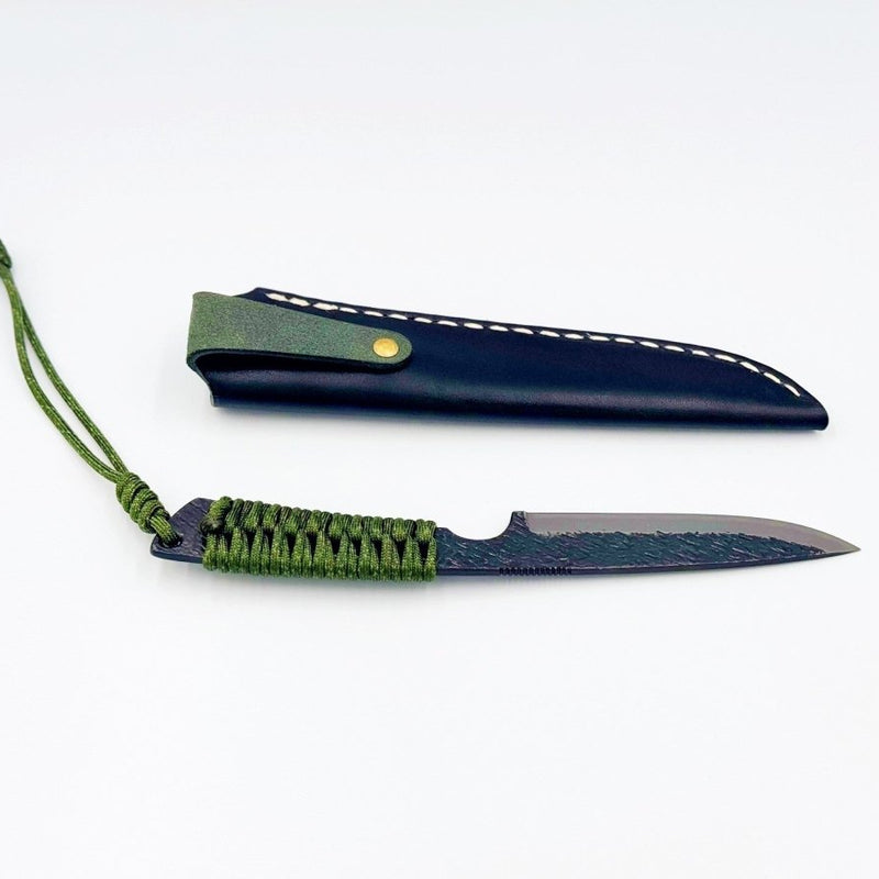 Minomo Blacksmith Ignite Knife 110mm and its sheath horizontally aligned