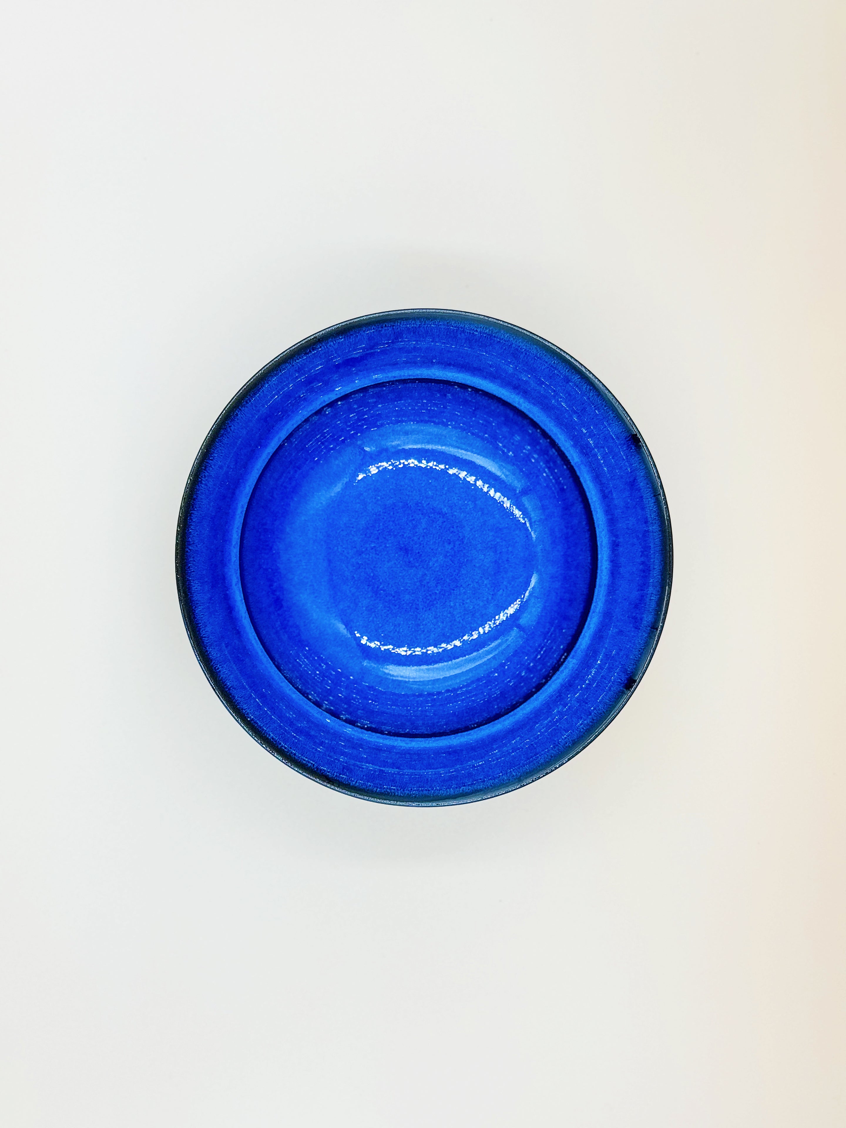 Blue glazed bowl from the top angle