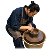 Traditional Japanese artisan making a ceramic piece