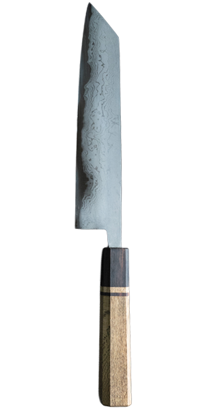 Kajihara Hamono Polished Finish Damascus Blue Steel No. 2 Kiritsuke knife