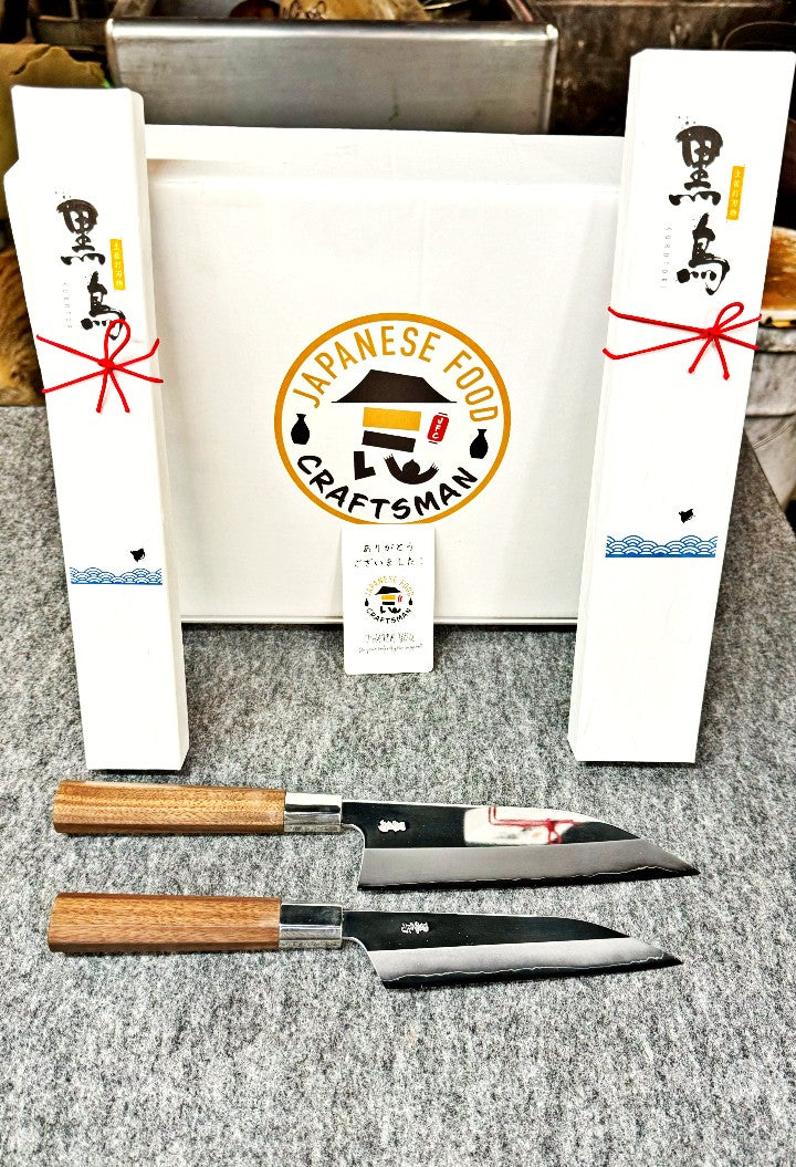 Kurotori Handcrafted Knives with mirror finish and Japanese Food Craftsman Box