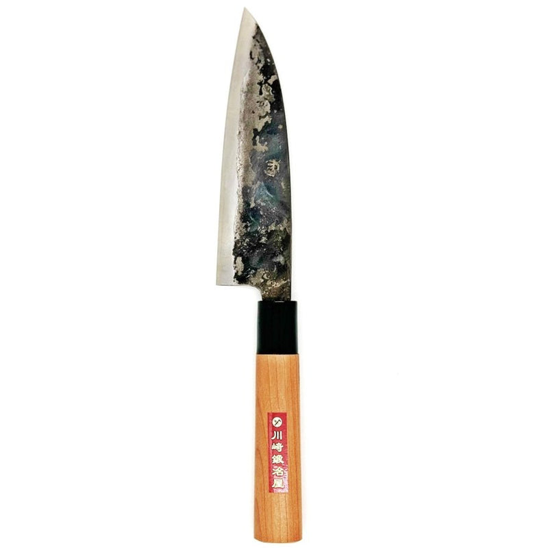 Kawasaki Blacksmith Kurouchi Santoku Knife 160mm vertical on white background