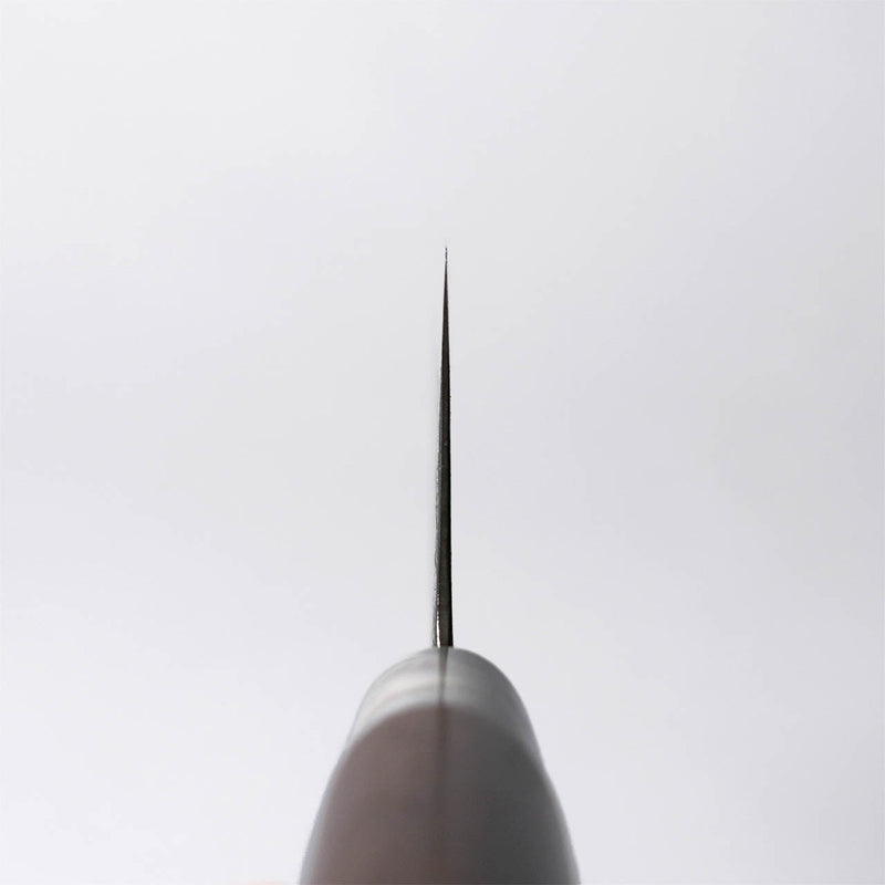 Closeup of the Miwa Hamono Kurouchi Aogami No.1 Nakiri Knife 185mm blade thickness