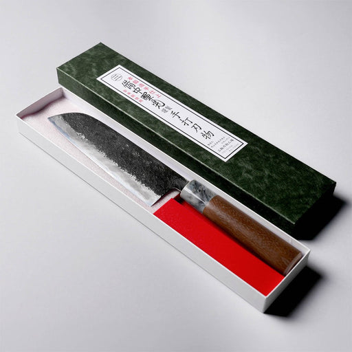 Miwa Hamono Kurouchi Aogami No.1 Santoku Knife 165mm in its open box