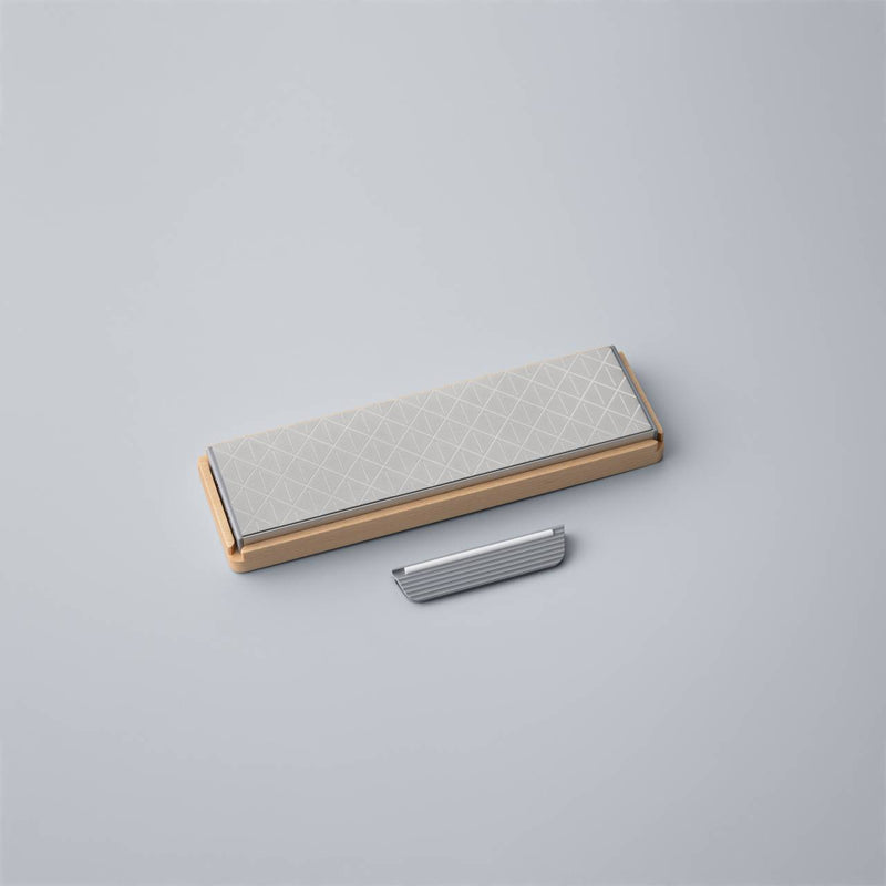 KISEKI Diamond Whetstone for Santoku mounted next to a KISEKI Knife Attachment